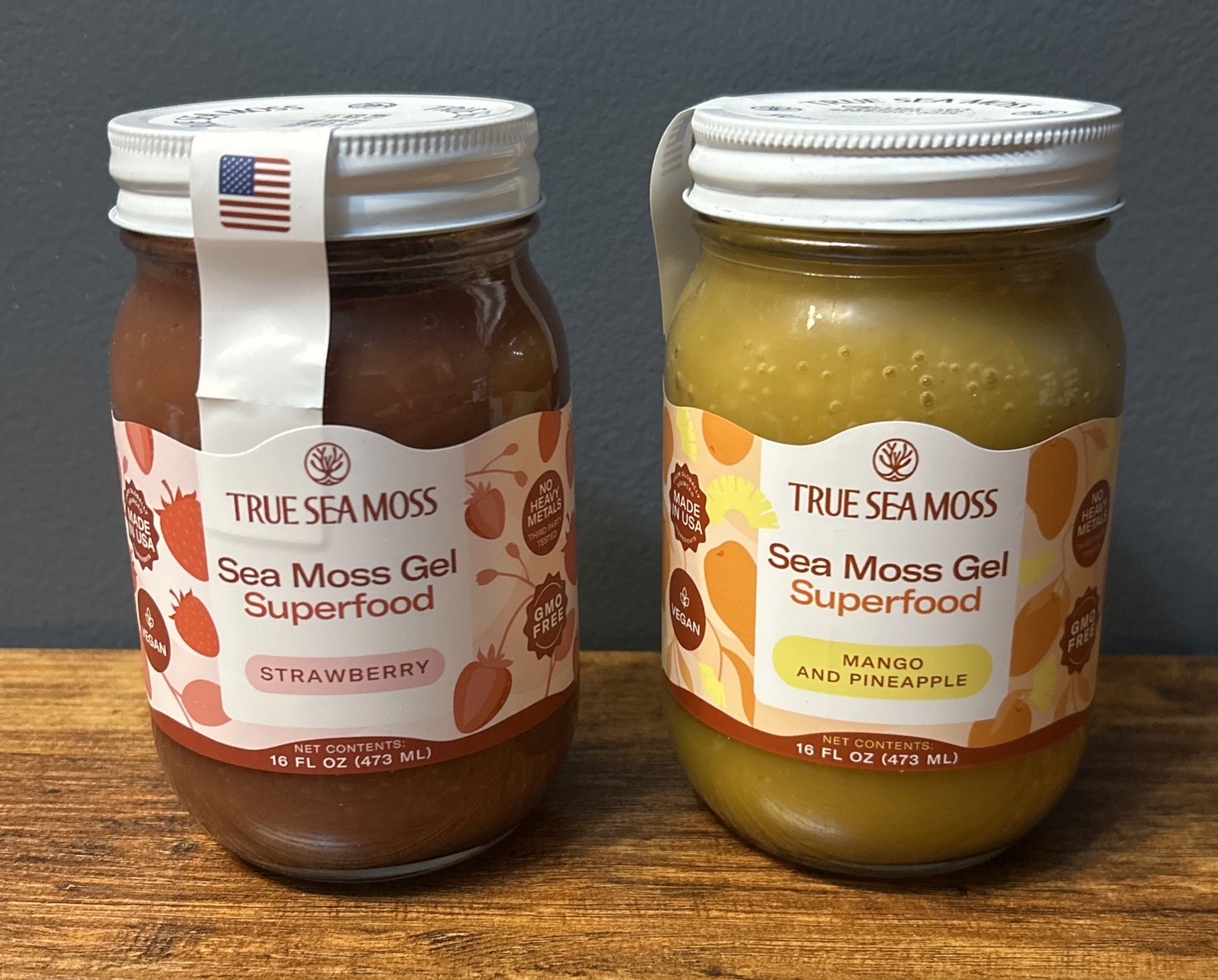 True Sea Moss Gel Superfood 2-Pack 16 oz Strawberry & Mango Pineapple Exp 5/2027