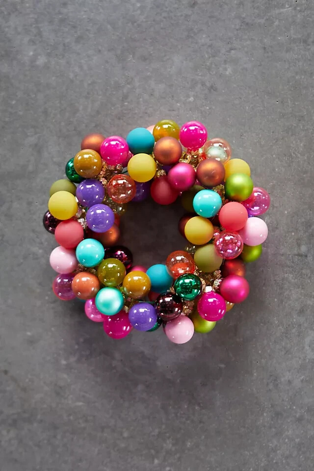 Anthropologie Good Cheer Ornament Wreath Bauble Glass Mini Ornaments 8\