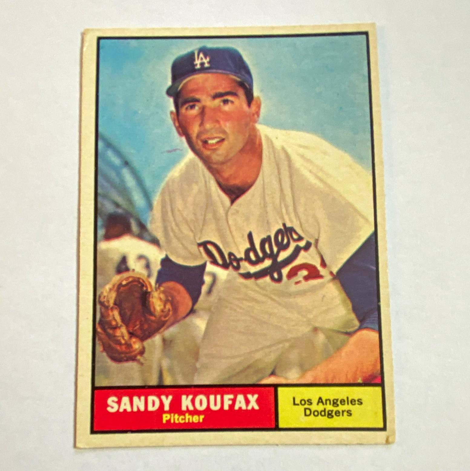 Topps 1961 #344 Sandy Koufax, LA Dodgers, EX, bright, minor crease low rt corner