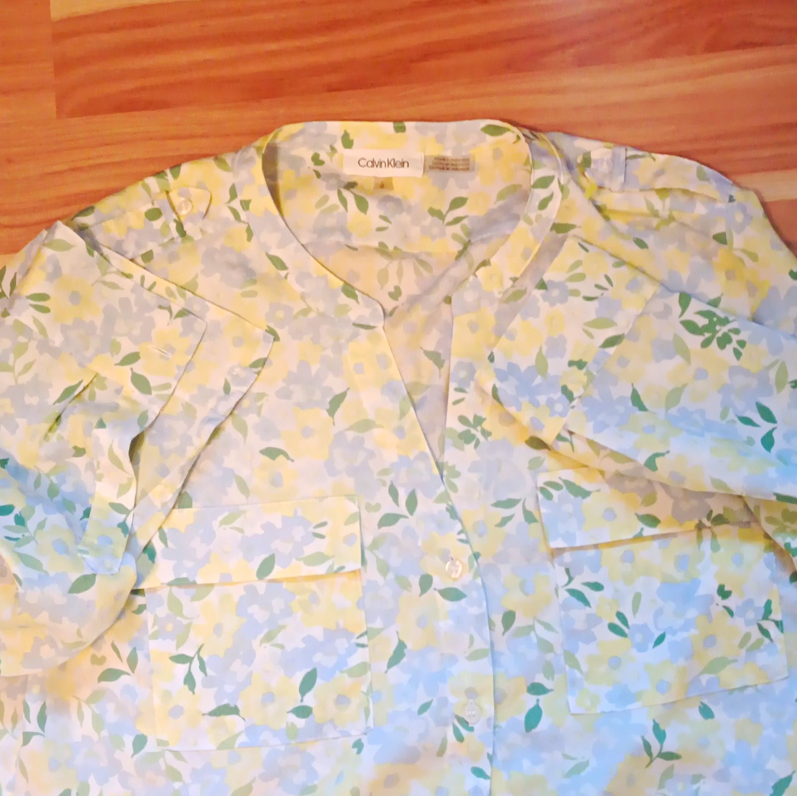 Calvin Klein Lightweight Pastel Floral Button With Chest Pockets