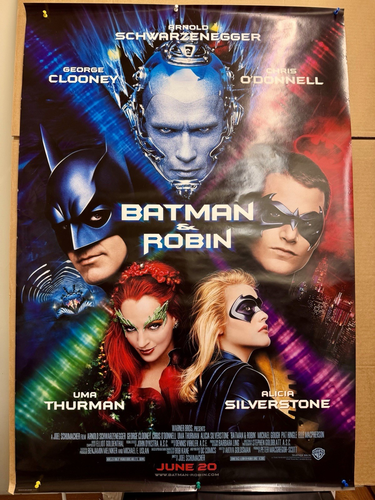 1997 BATMAN & ROBIN  ORIGINAL 27x40 MOVIE POSTER - Uma, SCHWARZENEGGER, Clooney