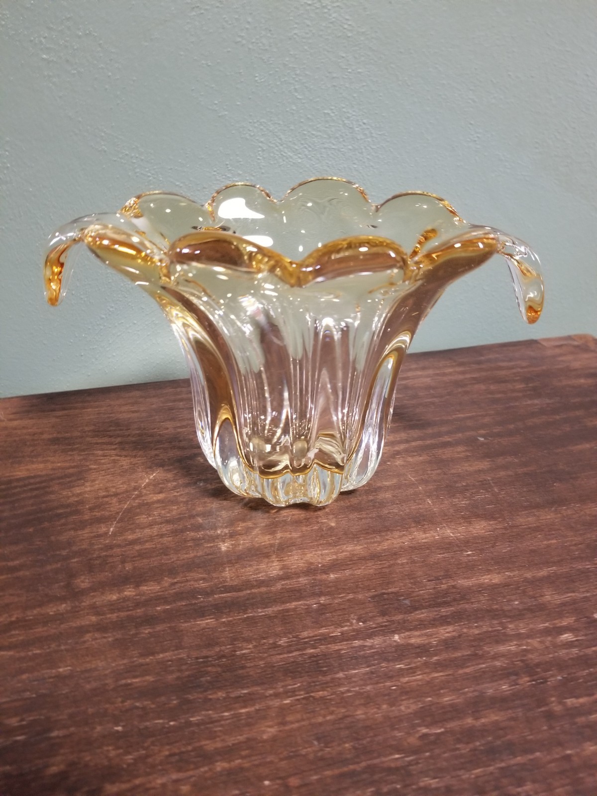 Murano Amber Hand Blown Waterfall Vase MCM Decor Murano Amber Hand Blown Waterfall Vase MCM Decor
