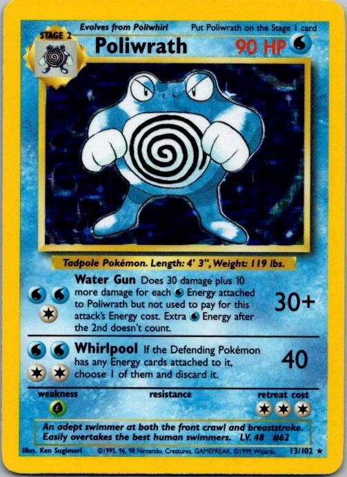 POLIWRATH 13/102 HOLO RARE BASE SET UNLIMITED POKEMON NEAR MINT WOTC 💎