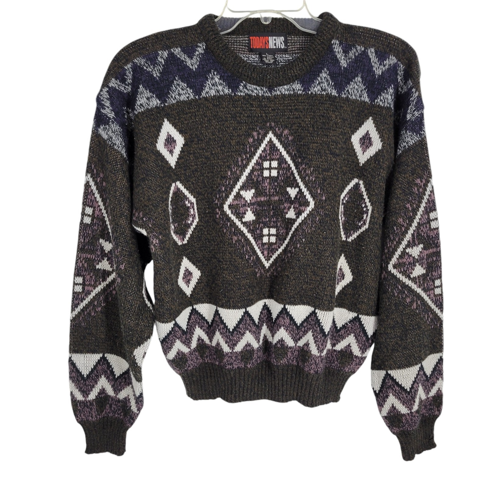 Vintage Chunky Knit Sweater Large 90’s Aztec Geometric Grandpa sweater diamond