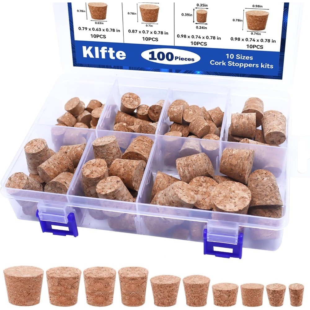 100Pack 10 Sizes Cork Stoppers,Small Corks Plugs For Bottles, Replacement