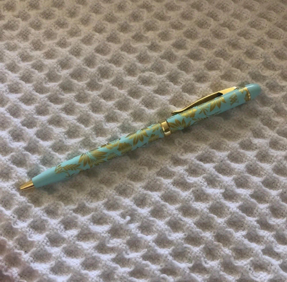 Waldorf Astoria Gorgeous Turquoise Blue W/Plated Gold Writing Pen Authentic 