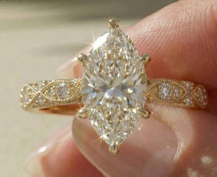2.50 Ct Marquise-Cut Lab Grown Diamond Hidden Halo Wedding Ring 14k Yellow Gold