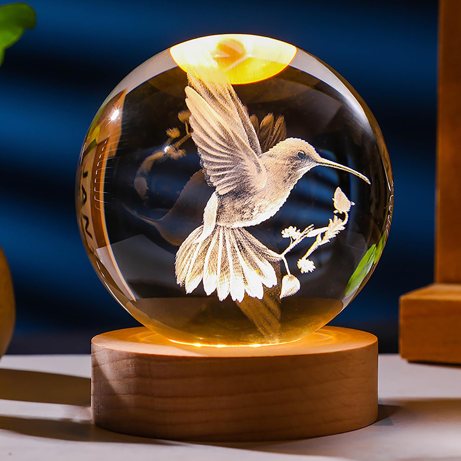 3D Hummingbird Crystal Ball 60mm - Hummingbird Figurine Glass Animal Decor fo...