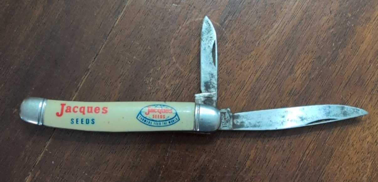 Vintage Imperial Jacques Seeds Advertising Pocket Knife Two Blade Folding Vintage Imperial Jacques Seeds Advertising Pocket Knife Two Blade Folding
