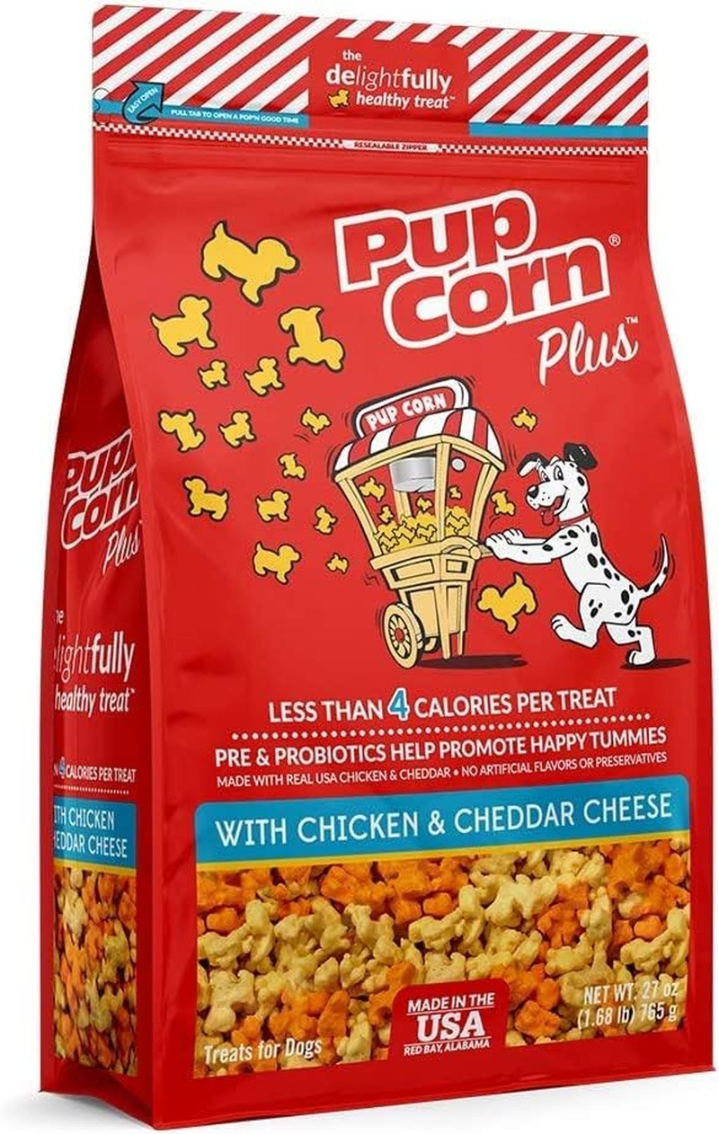 Pup Corn plus - Puffed Dog Treats with Prebiotics and Probiotics - Chicken and C