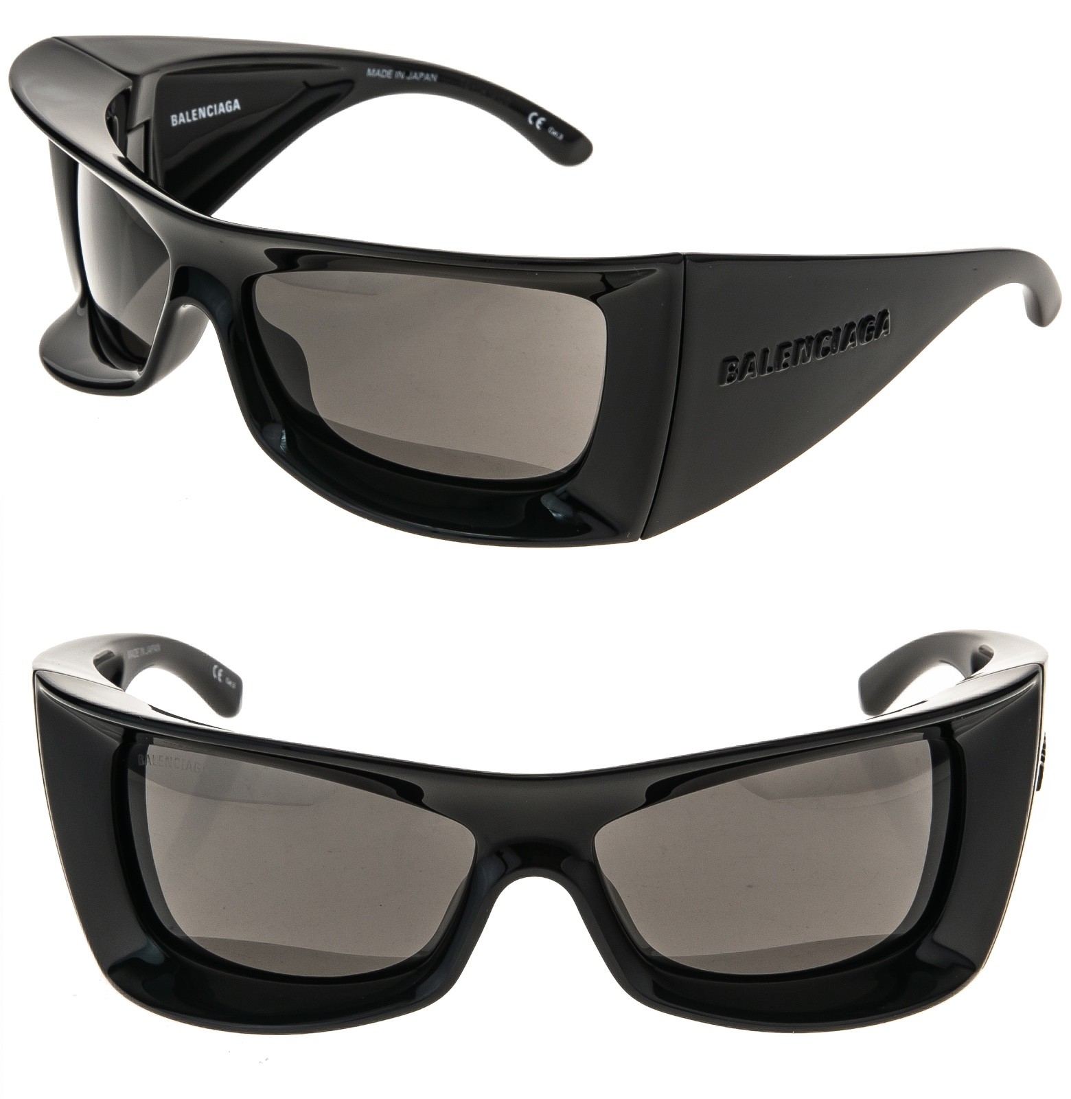 BALENCIAGA BB0156S 0156 EXTREME Oversized Wrap Black Bold Unisex Sunglasses 001