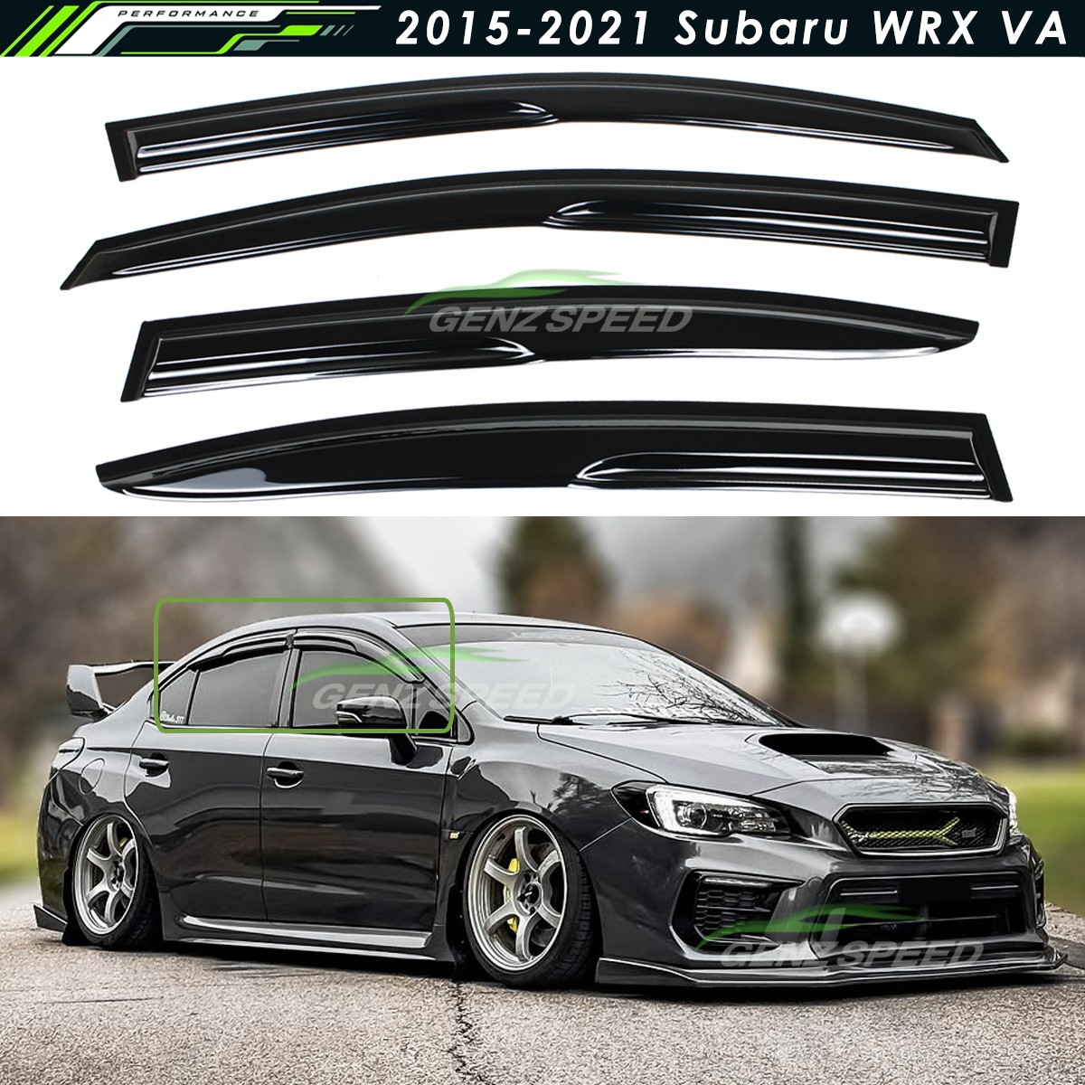 For 2015-21 Subaru WRX STI Wavy Mugen Smoke Tinted Window Visor Rain Guard Vent For 2015-21 Subaru WRX STI Wavy Mugen Smoke Tinted Window Visor Rain Guard Vent