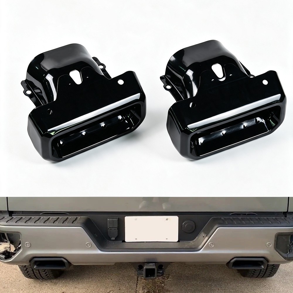 Pair(2) Exhaust Bezels Gloss Black For 2019-2024 Chevy Silverado GMC Sierra 1500