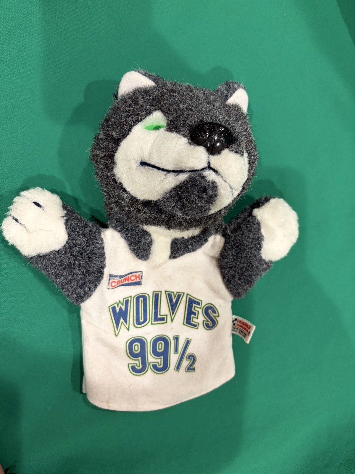 Vintage 1989 80s Minnesota Timberwolves Crunch Mascot Plush Hand Puppet Wolf 