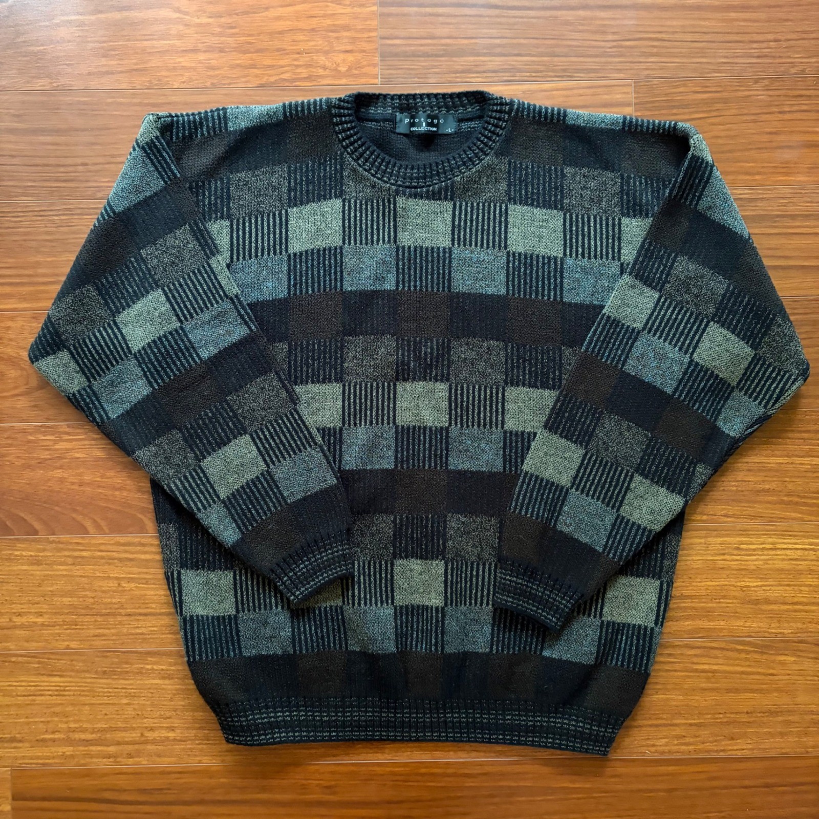 Vintage 90s Protege Collection Sweater Men\'s L Geometric Knit Made USA Black Vintage 90s Protege Collection Sweater Men\'s L Geometric Knit Made USA Black