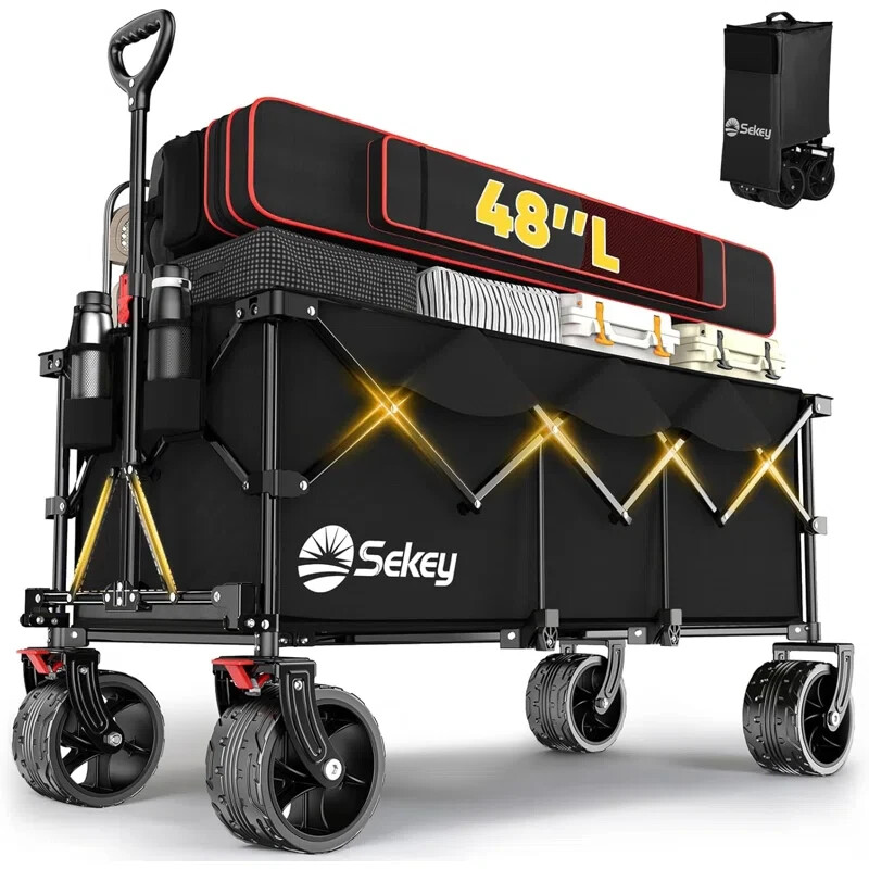 Heavy Duty 440LBS  Folding Wagon  Large for Beach Camping Yard Hauling, Black