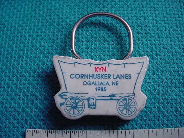 Vintage 1985 Cornhusker Lanes Bowling Alley Ogallala Nebr. Keychain Key Ring Fob