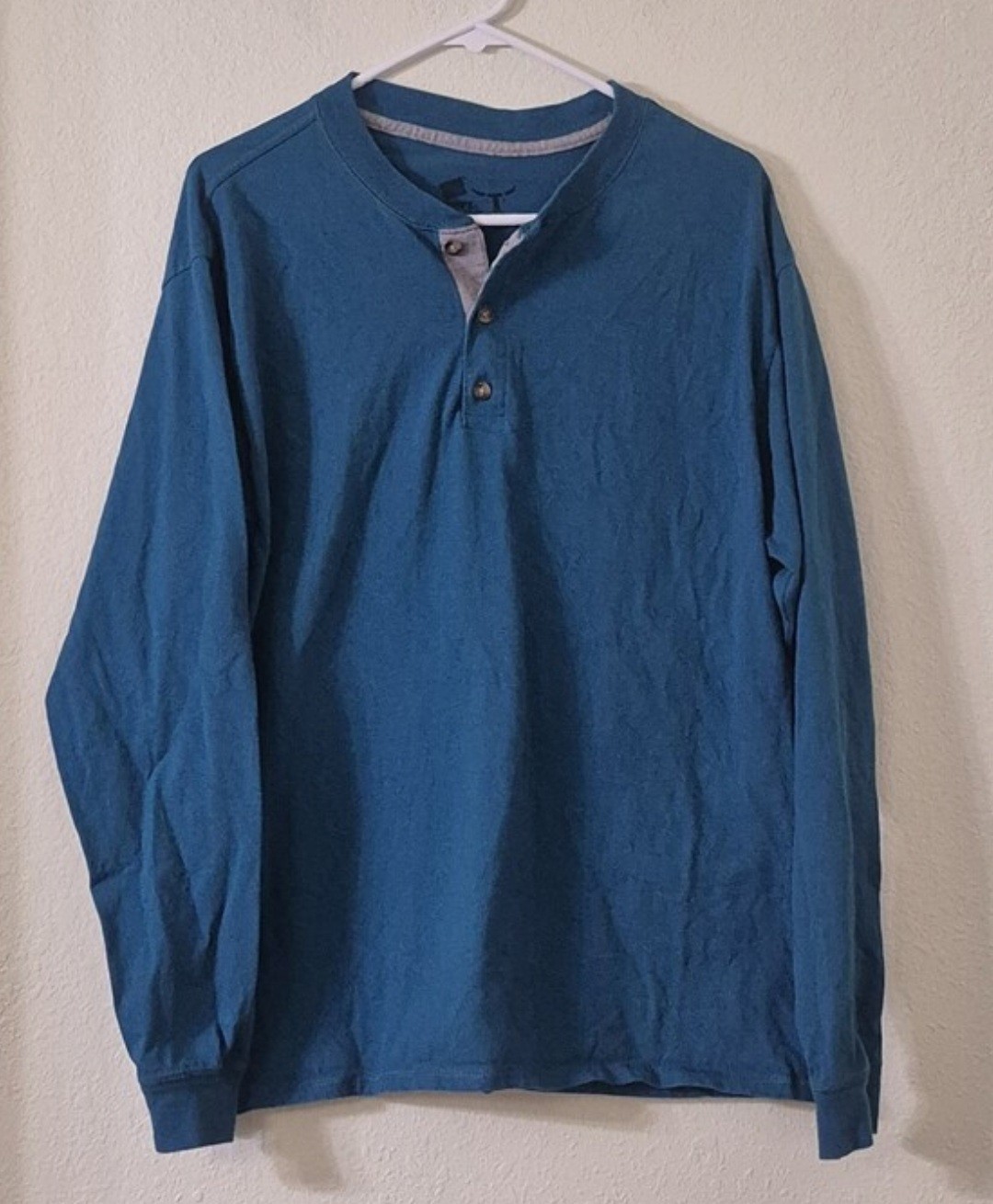 Hanes Men\'s Long Sleeve Henley Shirt - Teal Blue