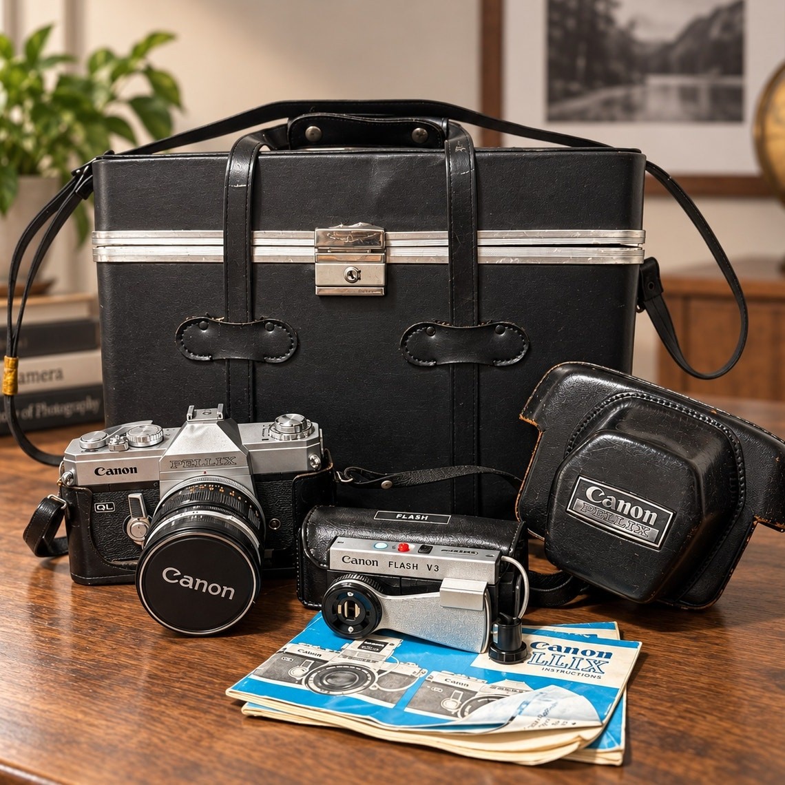 Canon Pellix QL 35mm SLR FL 55mm f/1.2 Lens Flash Case Untested AS-IS