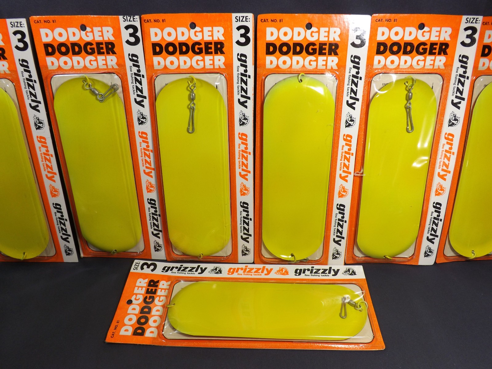 (7) Vintage Grizzly Tackle Co. Salmon Fishing Trolling Dodger Size 3 Hot Yellow