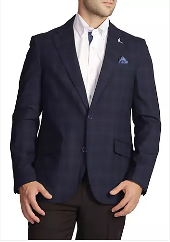 NEW TAILORBYRD $325 NAVY SIGNATURE GLEN PLAID BLAZER SPORT COAT 40S