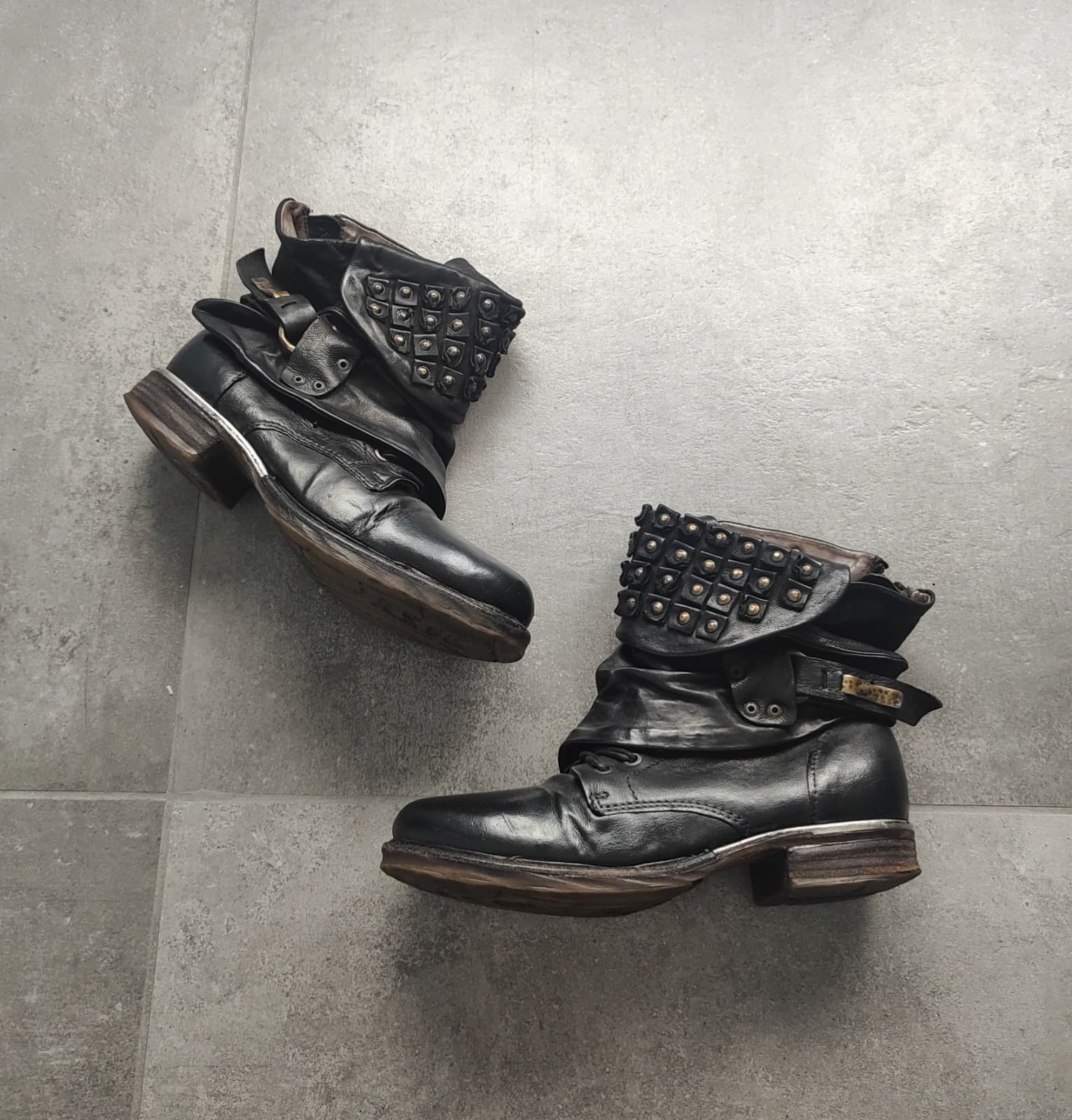 AS.98 (Airstep) Black Distressed Leather Boots Size 39 - Boho Grunge Biker Style