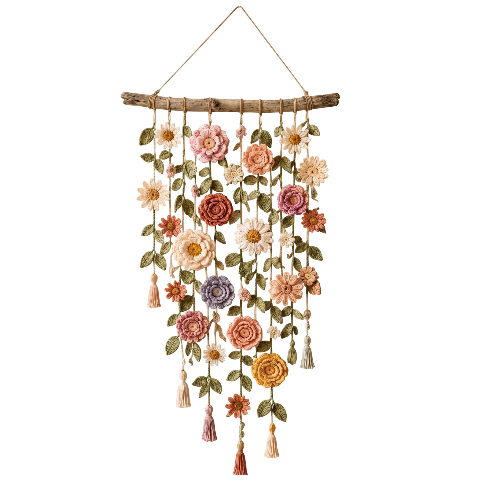 Macrame Wall Hanging Boho Crochet Floral Vine Cotton Farmhouse Wall Art