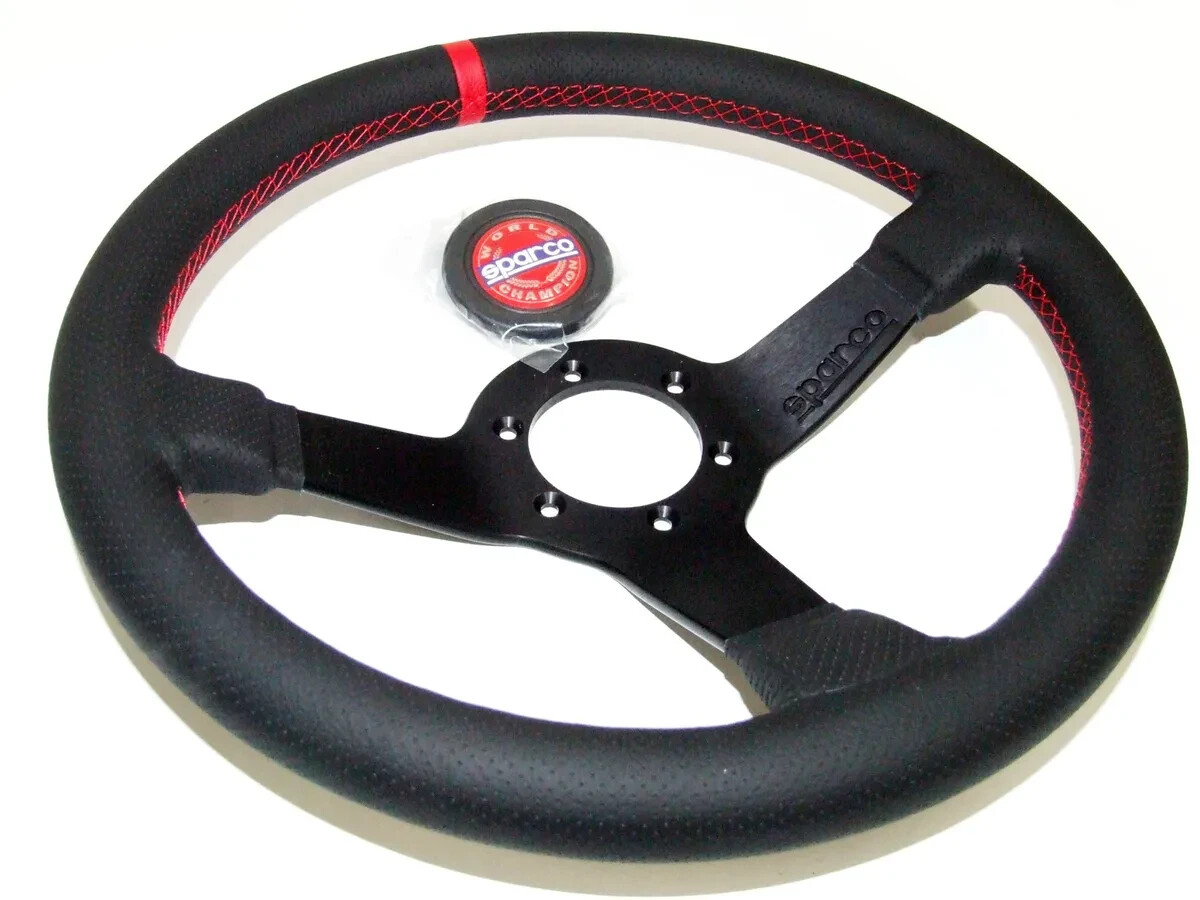 Sparco R330 Champion Steering Wheel Black Leather / Red Stitching 330MM Sparco R330 Champion Steering Wheel Black Leather / Red Stitching 330MM