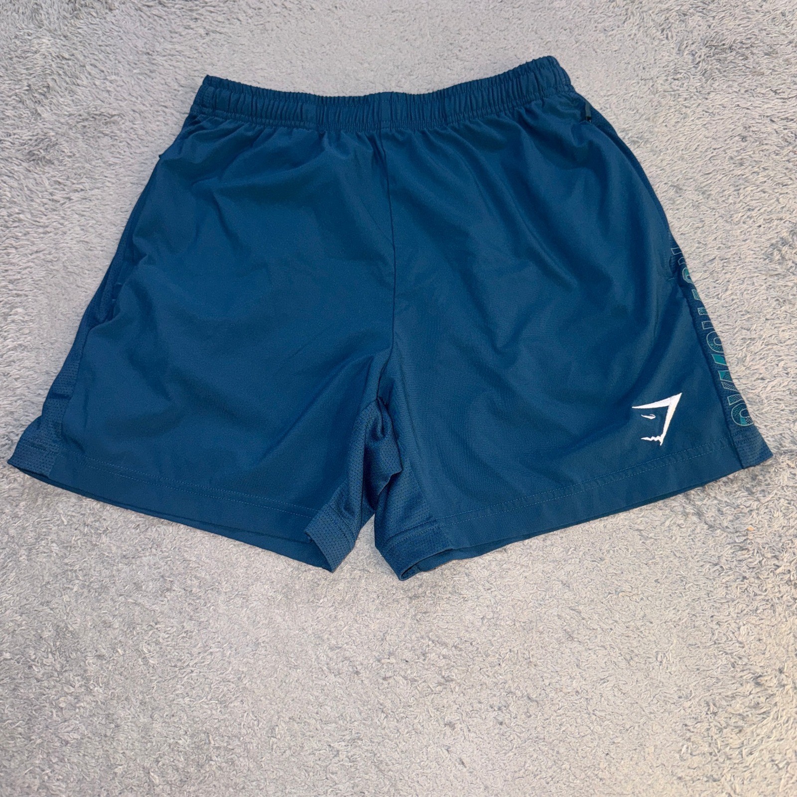 Gymshark Mens Arrival Athletic Shorts Medium Teal Blue Gym Workout Zip Pockets