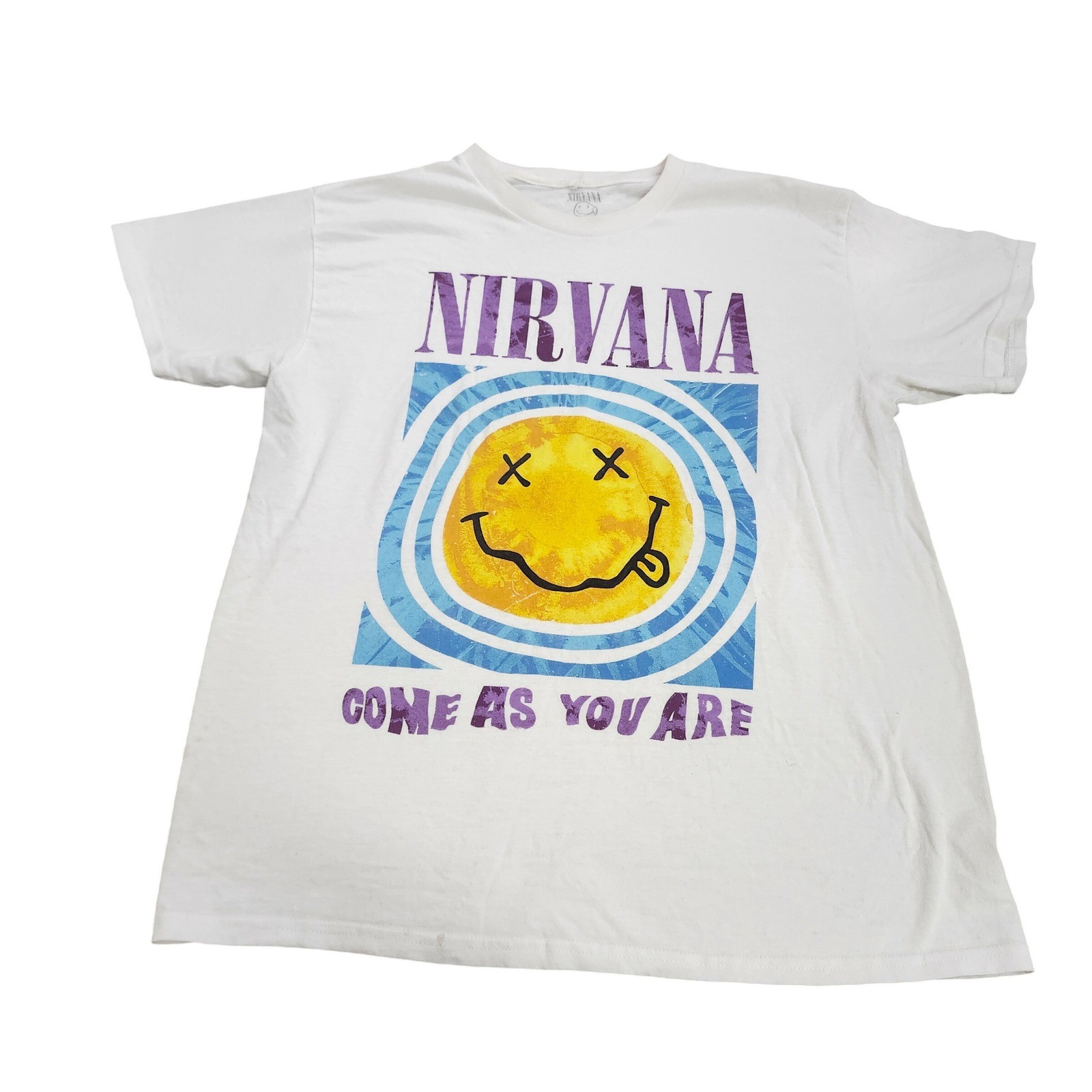 Nirvana Come As You Are Smiley Face Graphic T-Shirt White Large Mens L