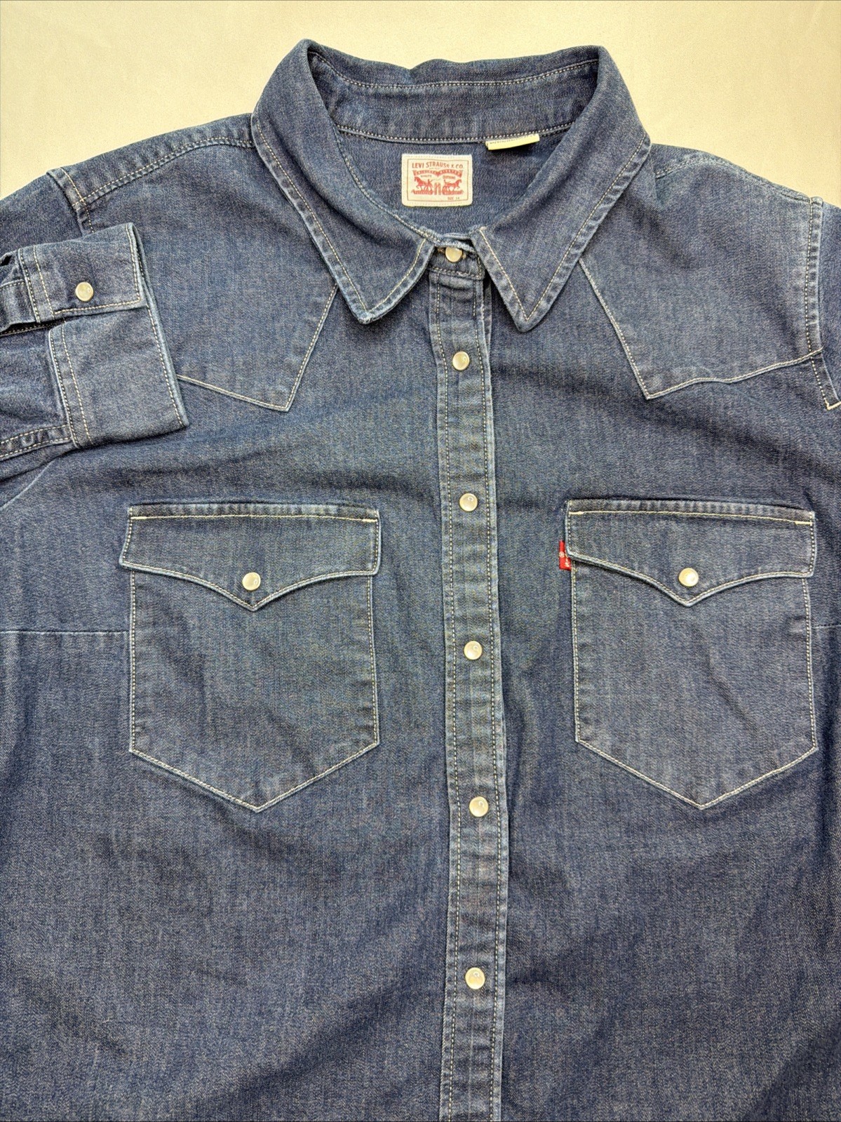 Levi’s Pearl Snap Western Denim Shirt Men’s 3XL Blue Dark Wash Long Sleeve Jean