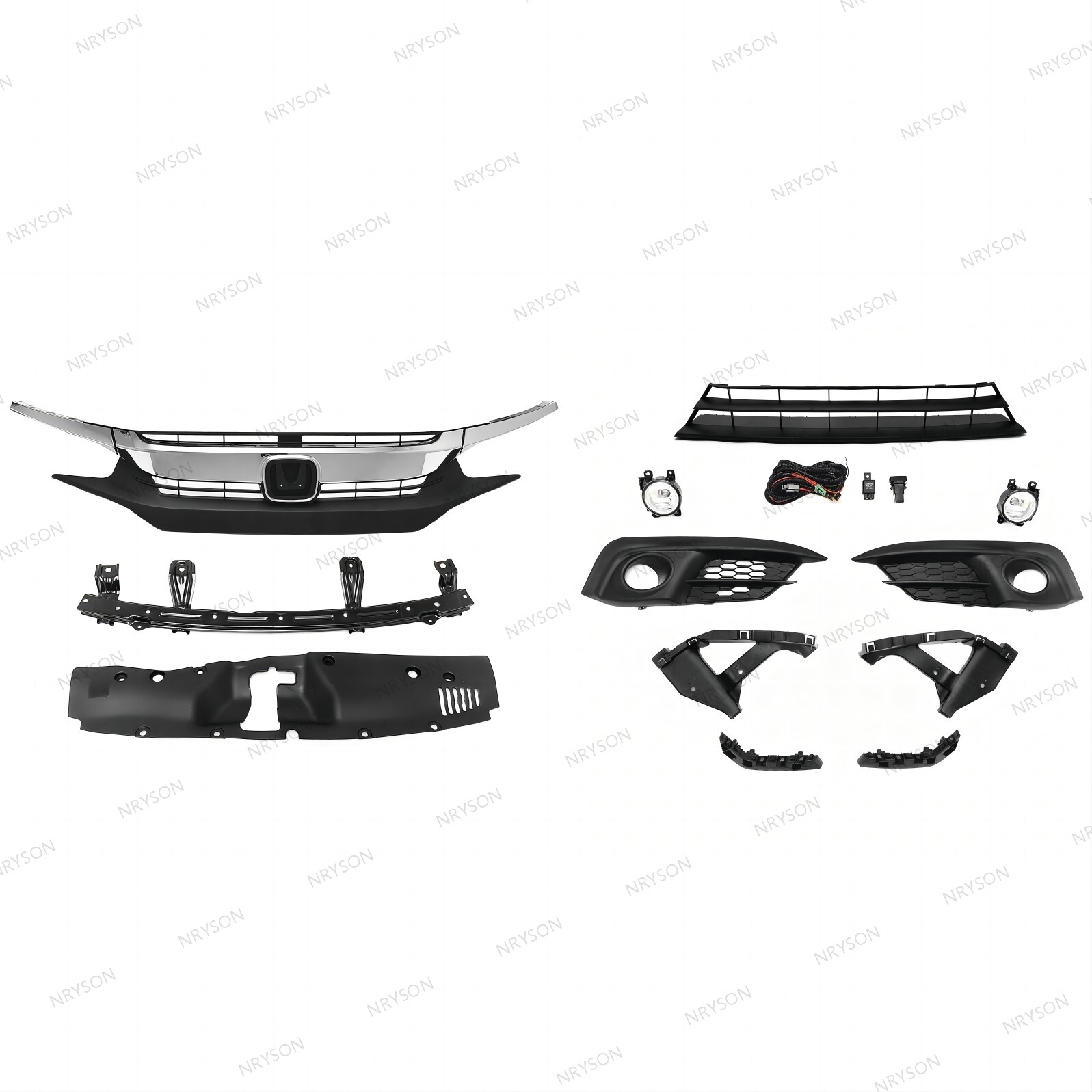 14PC For Honda CIVIC 2016-2018 Upper Lower Grille Fog lamp Headlight Bracket