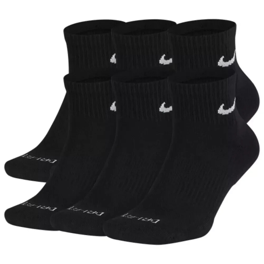 Nike Everyday Cushion Drifit UNISEX Ankle Socks, Size LARGE- Black- 6 Pair Nike Everyday Cushion Drifit UNISEX Ankle Socks, Size LARGE- Black- 6 Pair