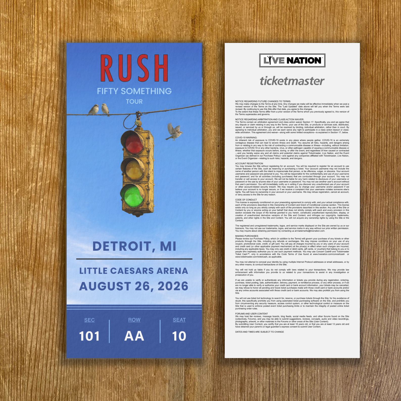 2025 RUSH Fifty Something Tour Replica Ticket Stub Customizable Any Seat or Show