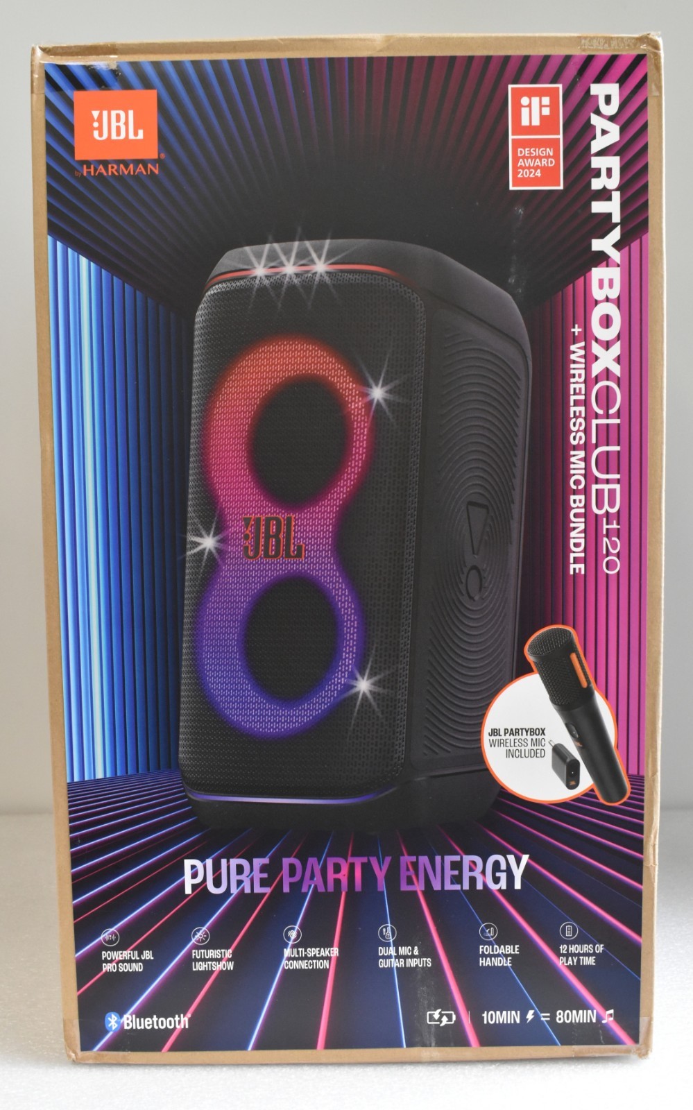 JBL PartyBox Club 120 Portable Bluetooth Speaker + Wireless Mic Bundle Open Box JBL PartyBox Club 120 Portable Bluetooth Speaker + Wireless Mic Bundle Open Box