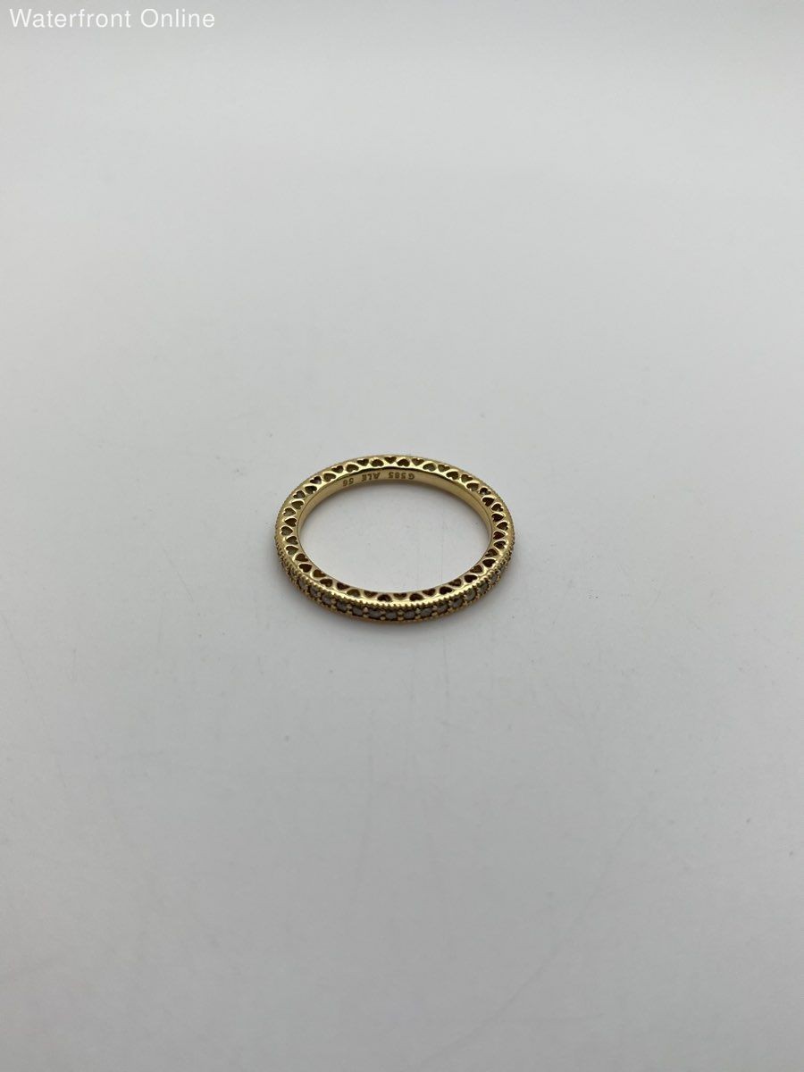 Pandora 14K Yellow Gold Ring 2.4g Radiant Hearts ALE Size 8