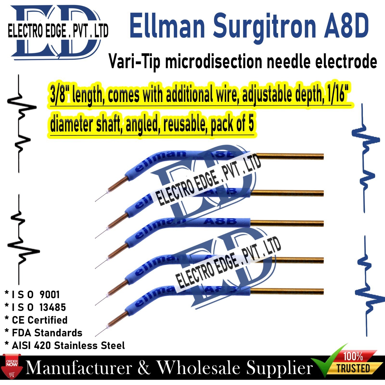 Ellman Surgitron A8D Vari-Tip microdisection needle electrode Reusable Autoclava