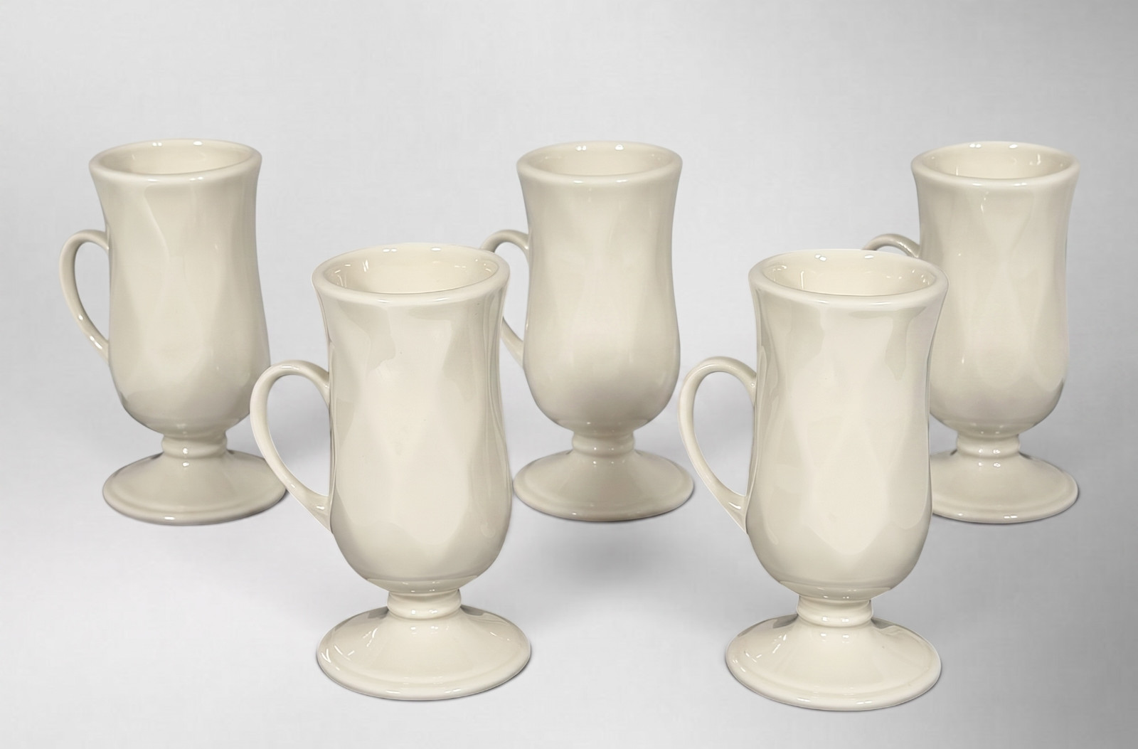 Vintage Hall China White Pedestal Irish Coffee Mugs Set of 5 Made in USA