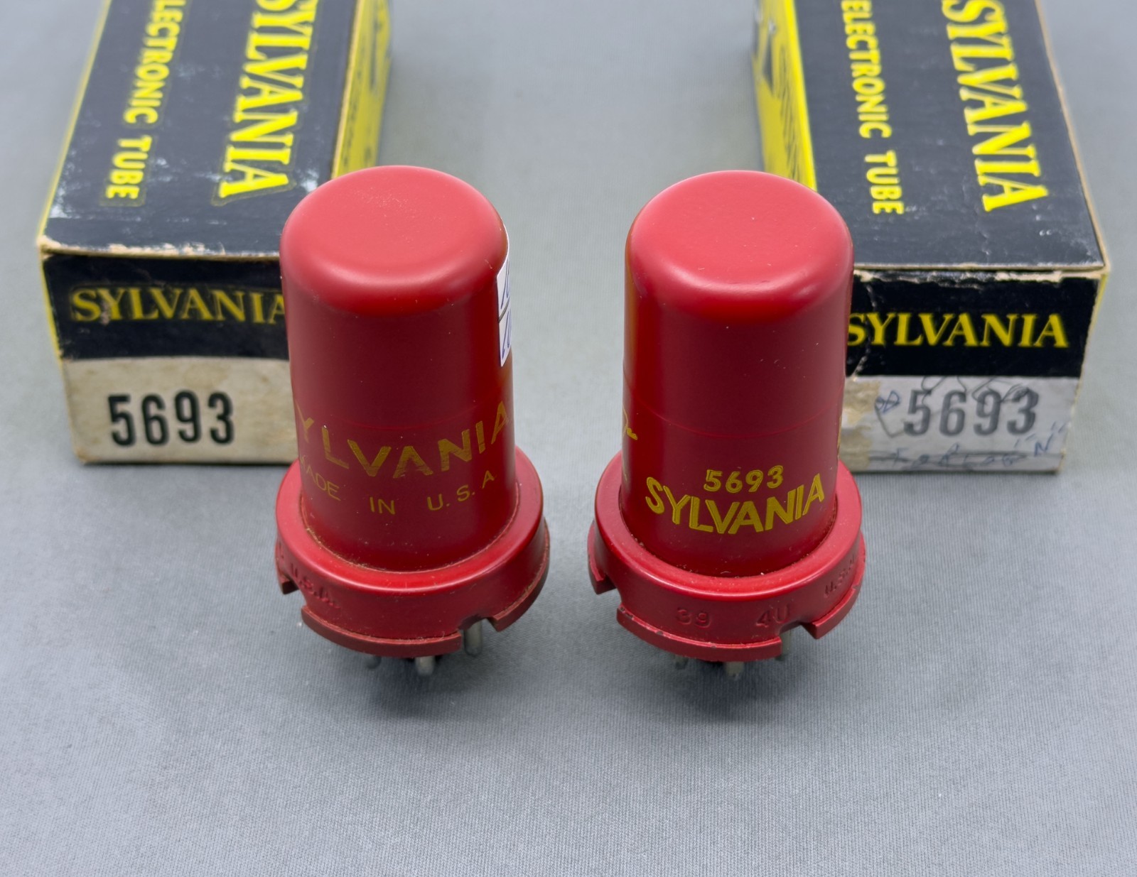 (1) NOS Pair Sylvania 5693 Vacuum Tubes Excellent NIB Cond Tests NOS Amplitrex