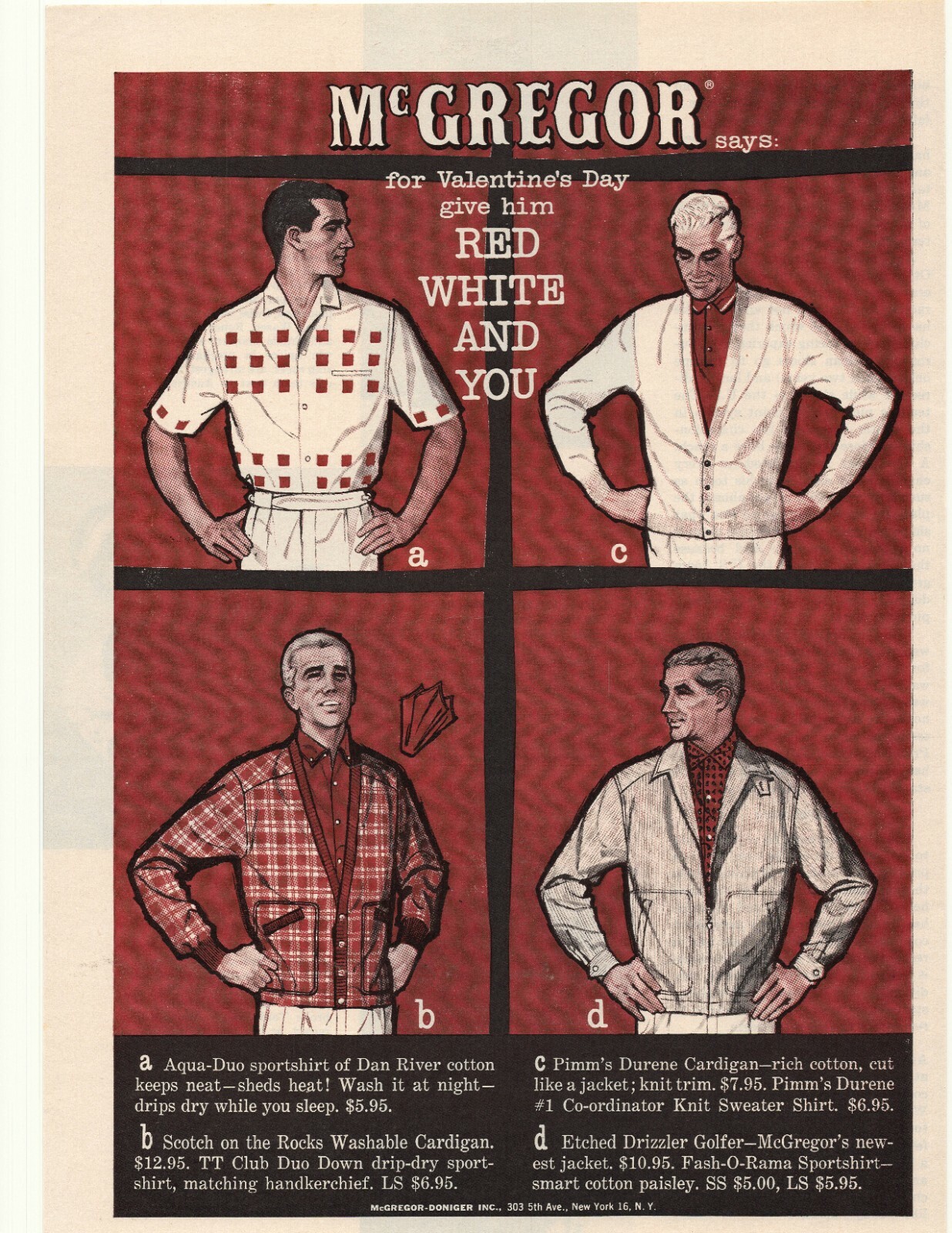 1958 McGregor Doniger Clothing Advertisement New York, New York