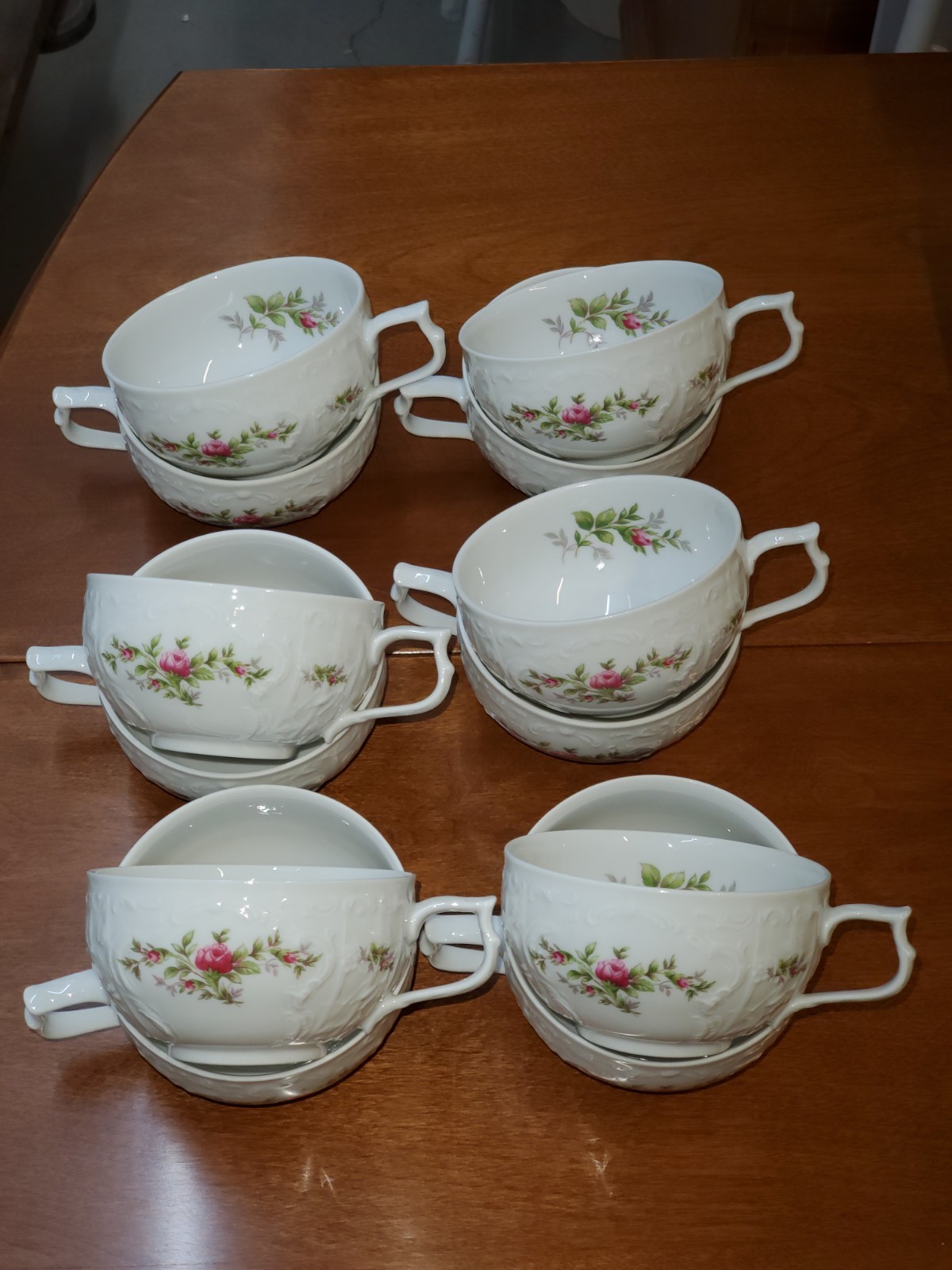 Rosenthal Germany Pink Rose Footed Tea Cups Set of 12 Gold Trim
