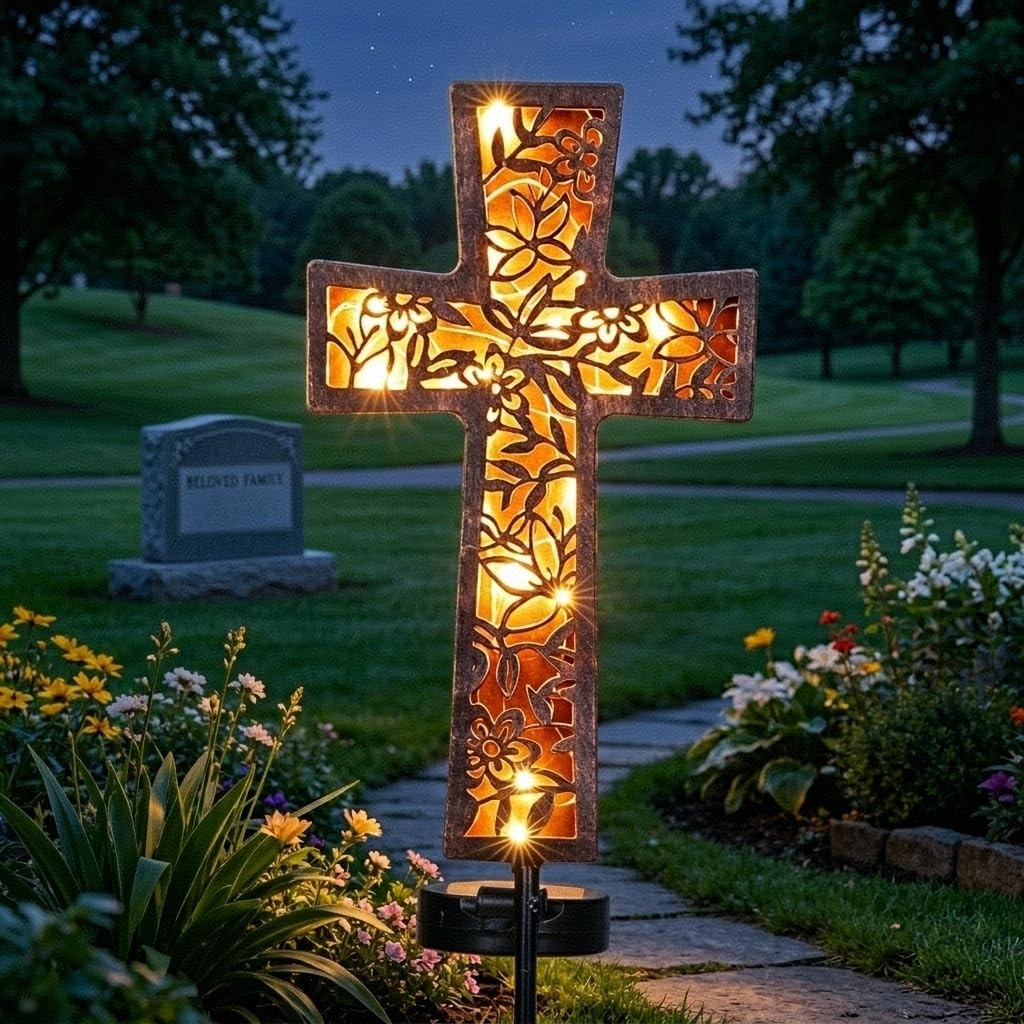 Solar Cross Garden Stake Lights 38Inch Metal Outdoor Waterproof Memorial Gard… Solar Cross Garden Stake Lights 38Inch Metal Outdoor Waterproof Memorial Gard…