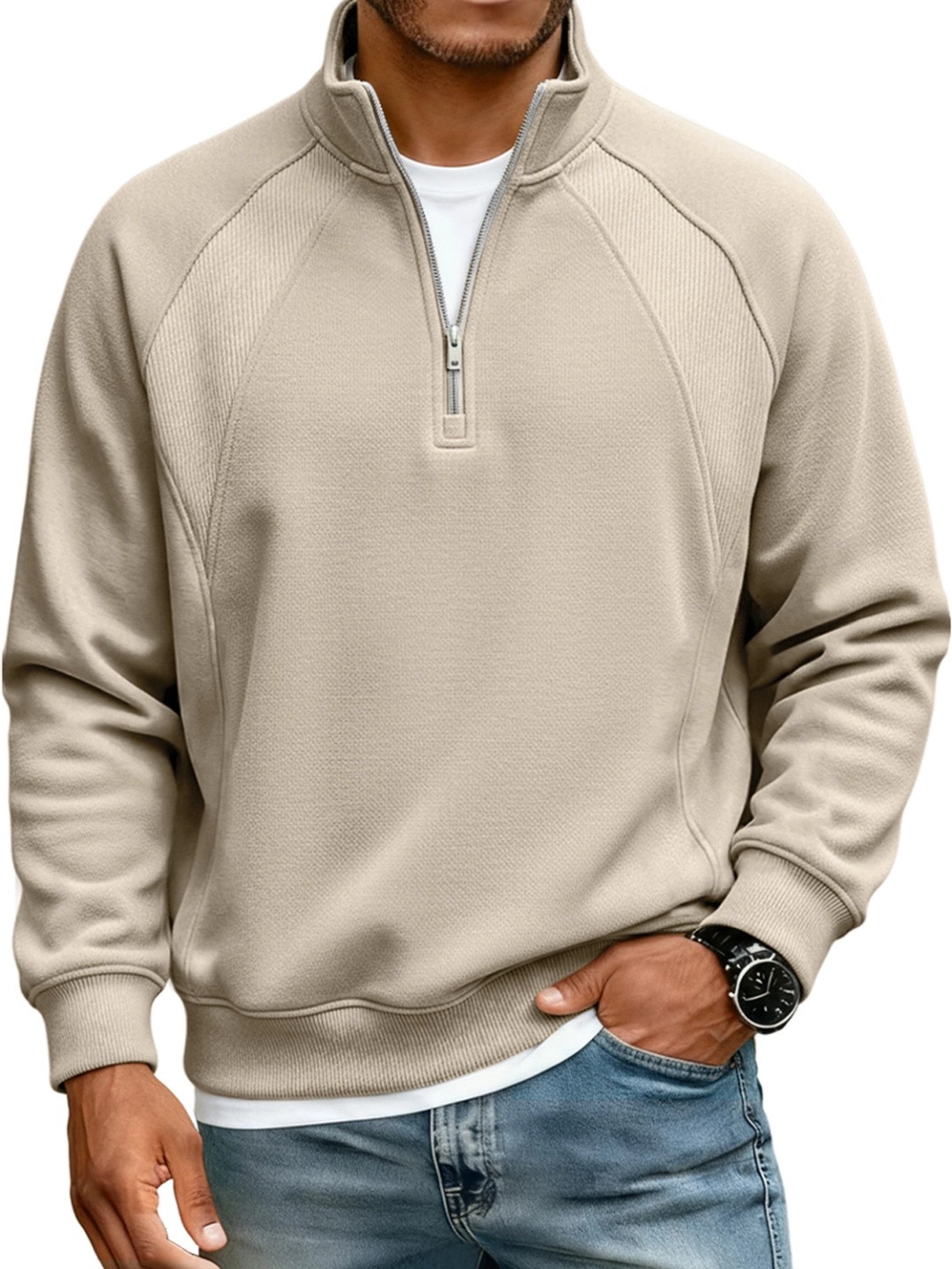Amazon New Men\'s Jacket Half-Zip Stand-Up Collar Sweatshirt Men\'s T-Shirt Long-S