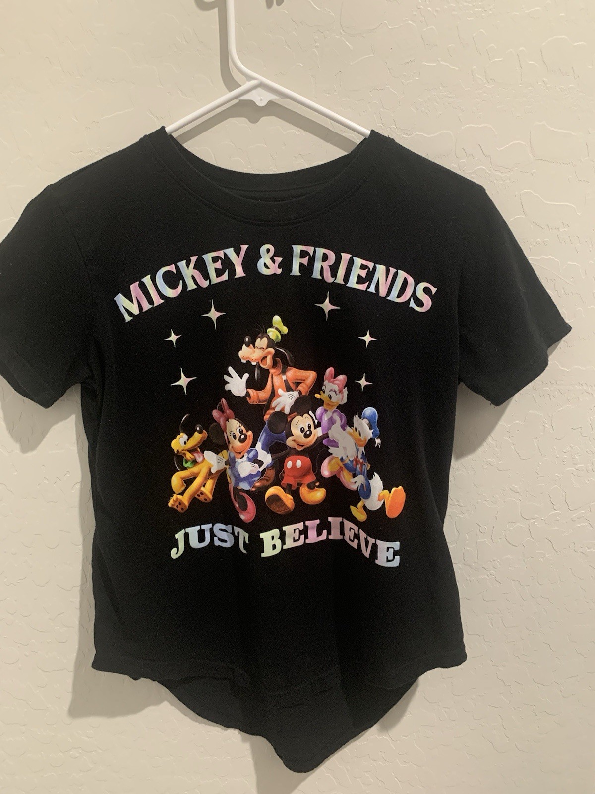 Disney Mickey & Friends Just Believe Black Graphic T-Shirt Adult Size M