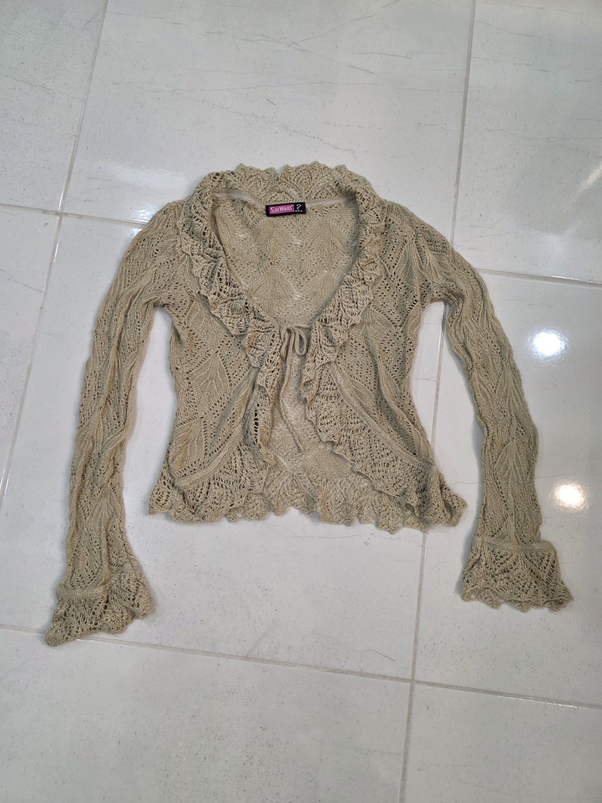 Vintage Y2K Say What Crochet Front-Tie Cardigan Vintage Y2K Say What Crochet Front-Tie Cardigan