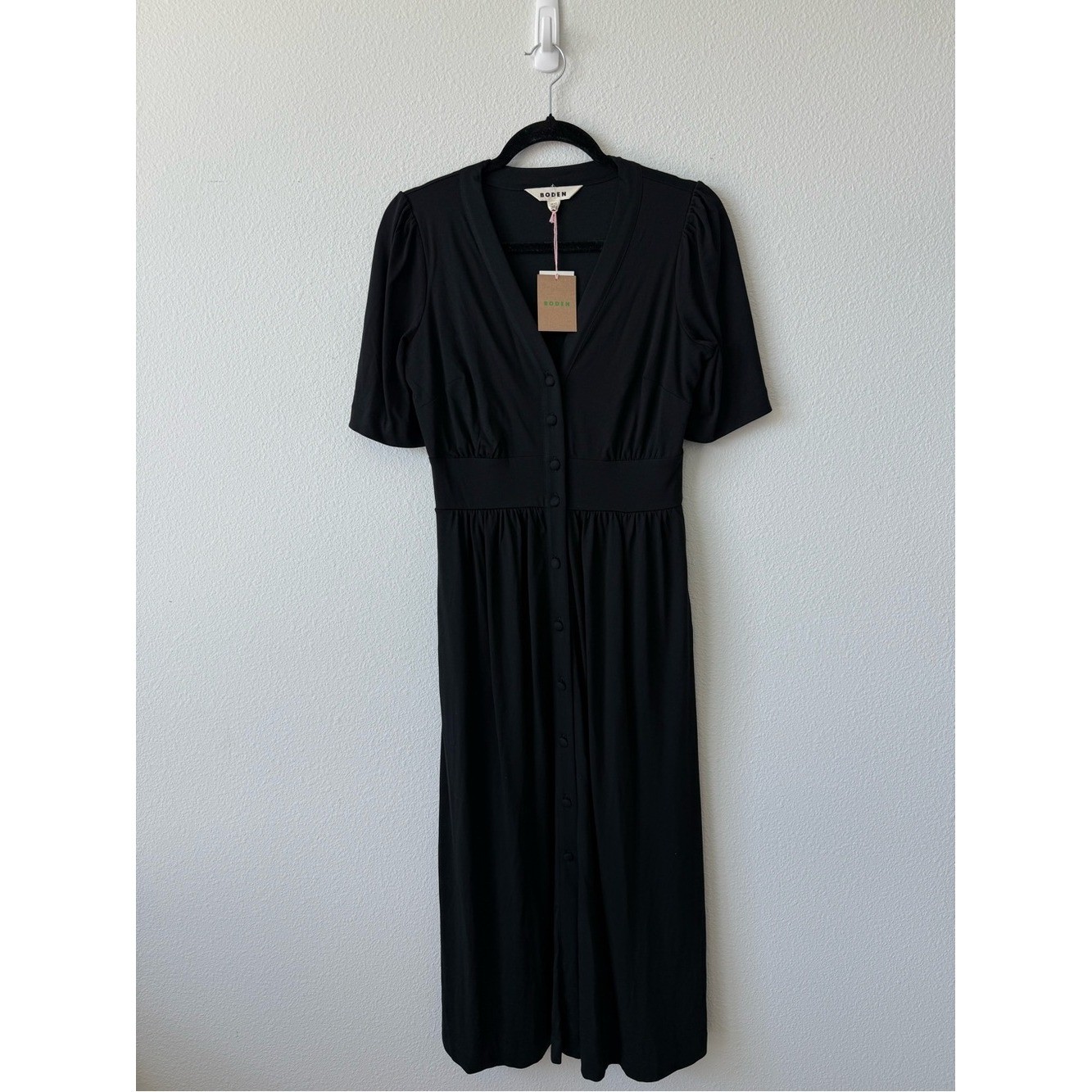 NWT Boden Black Button-Front Midi Dress