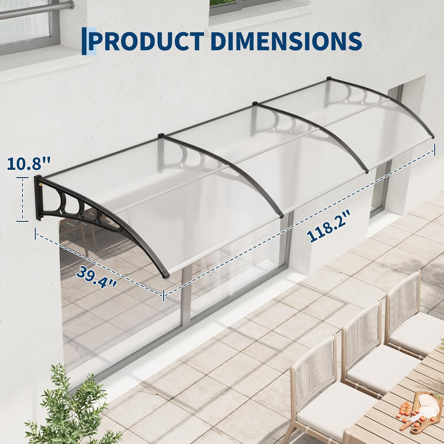 DIY Window Awning Front Door Eaves Canopy Polycarbonate Roof Cover w/ Large Sink