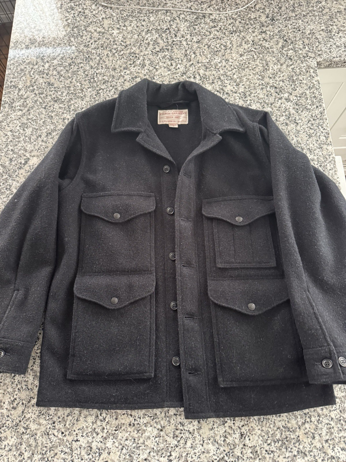 Filson Mackinaw Men\'s Wool Cruiser Jacket Charcoal Size M