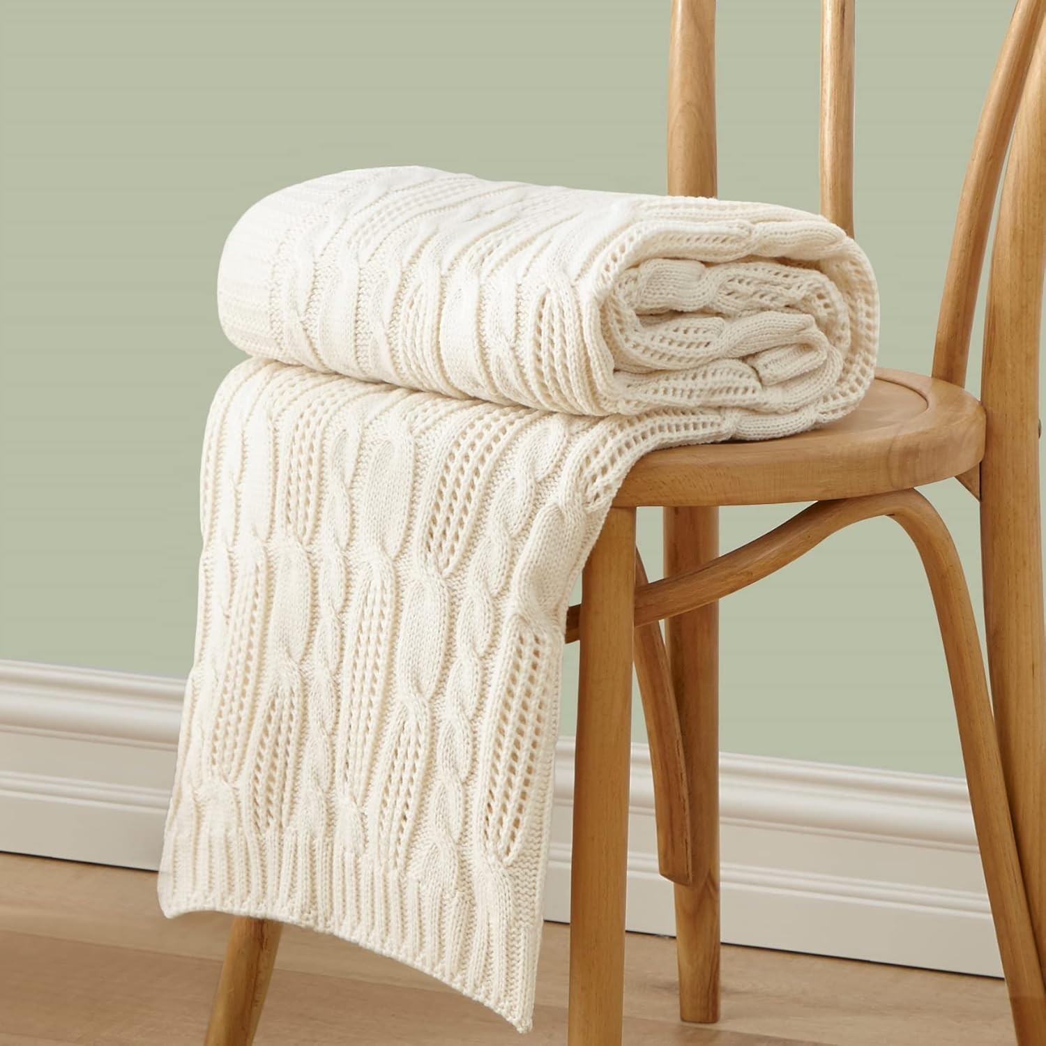AORMENZY CABLE KNIT THROW BLANKETS 30 X 40 INCHES, Light Weight Blanket - CREAM AORMENZY CABLE KNIT THROW BLANKETS 30 X 40 INCHES, Light Weight Blanket - CREAM