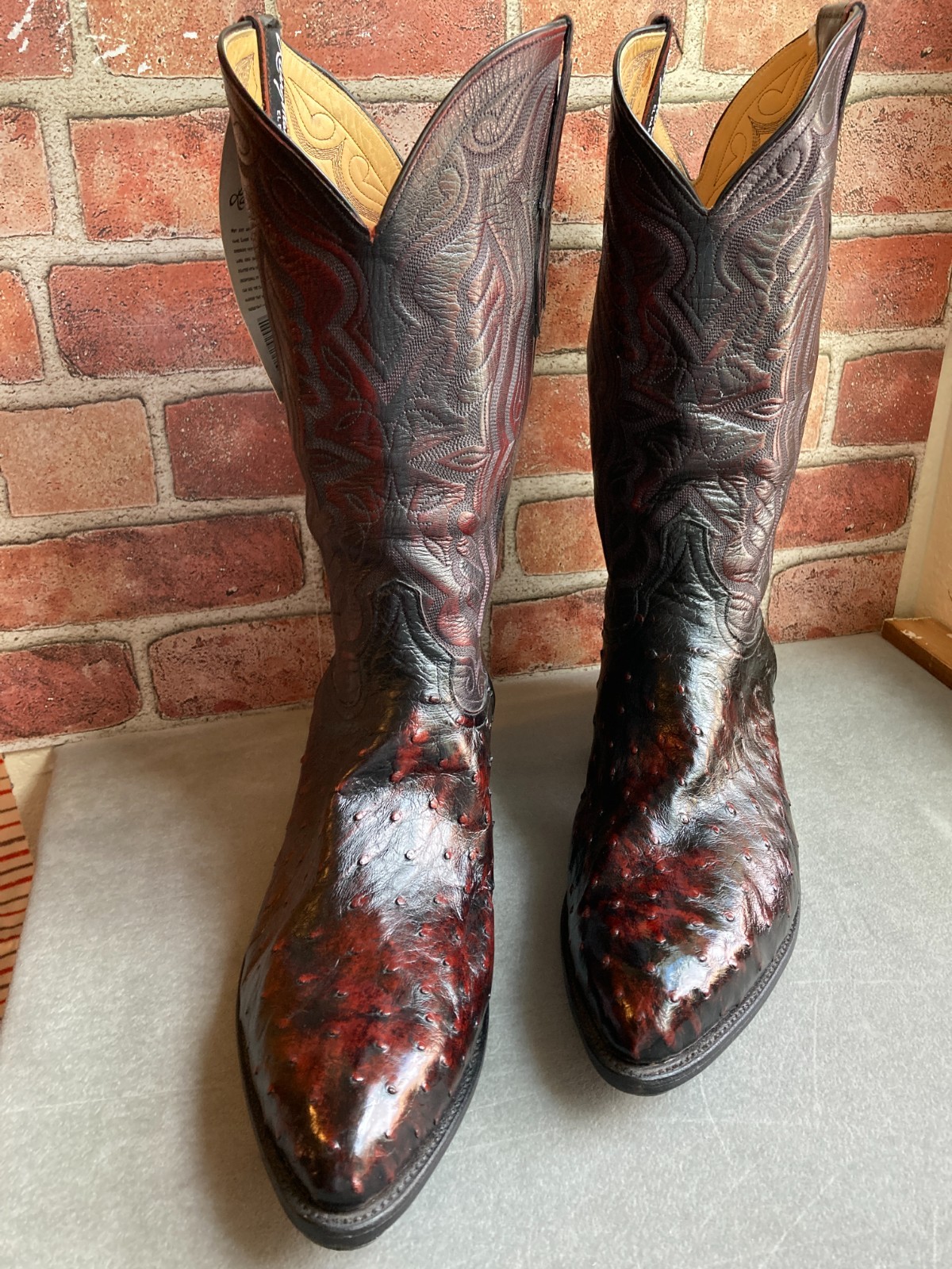 VTG Larry Mahan Full Quill Ostrich cowboy Boots 11.5 EE Black Cherry NWT